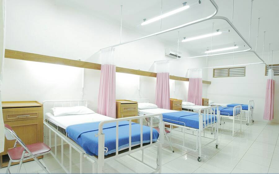 Clean hospital ward with beds